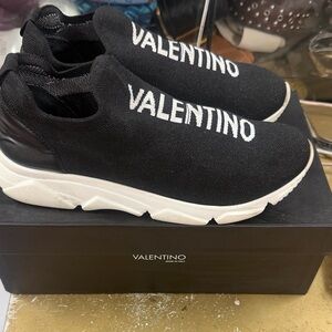 Valentino Black and White Slip-On Shoes